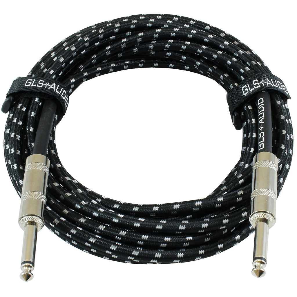 Instrument Cable - 1/4 Inch TS to 1/4 Inch - for Bass/Electric Guitar - Black/Grey Braided Tweed, 20 Ft - Electric Guitar Cable