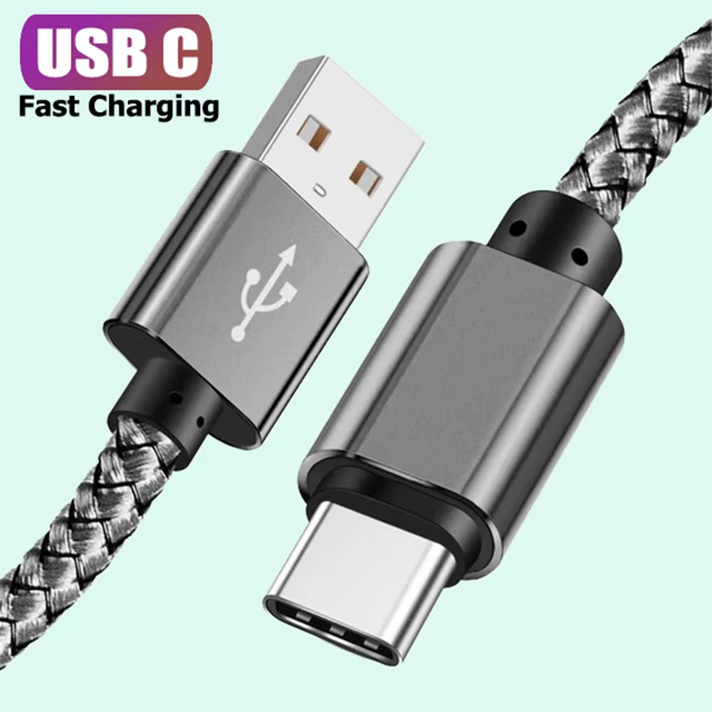 USB a to Type C Charging Cable 2A Fast Charger Nylon Data Cable 1M 2M 3M for Iphone Android Huawei Samsung Typec Charging Device