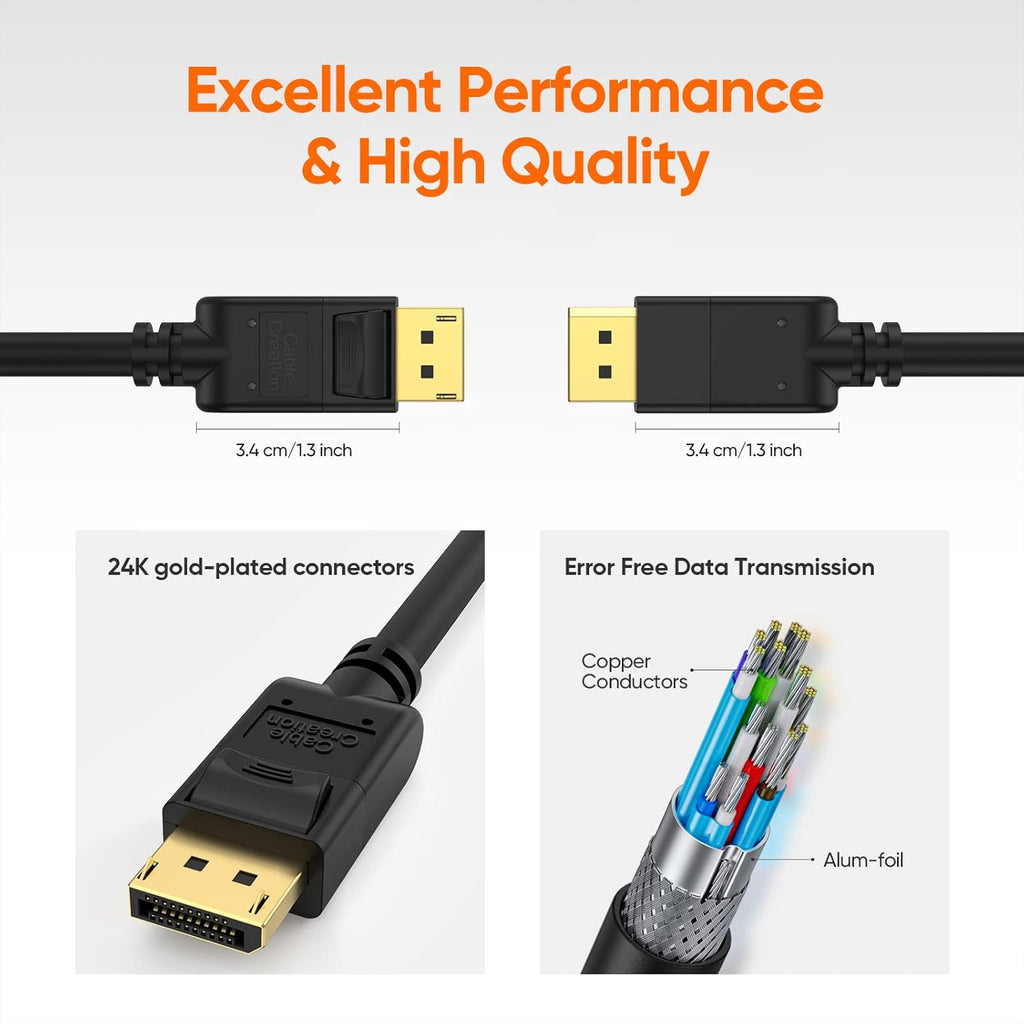 Displayport Cable 10Ft/3M, 4K DP Cable 1.2 Male to Male Support 4K@60Hz, 2K@144Hz Compatible with Computer, Desktop, Laptop, PC, Monitor, Projector,2Pack/Black
