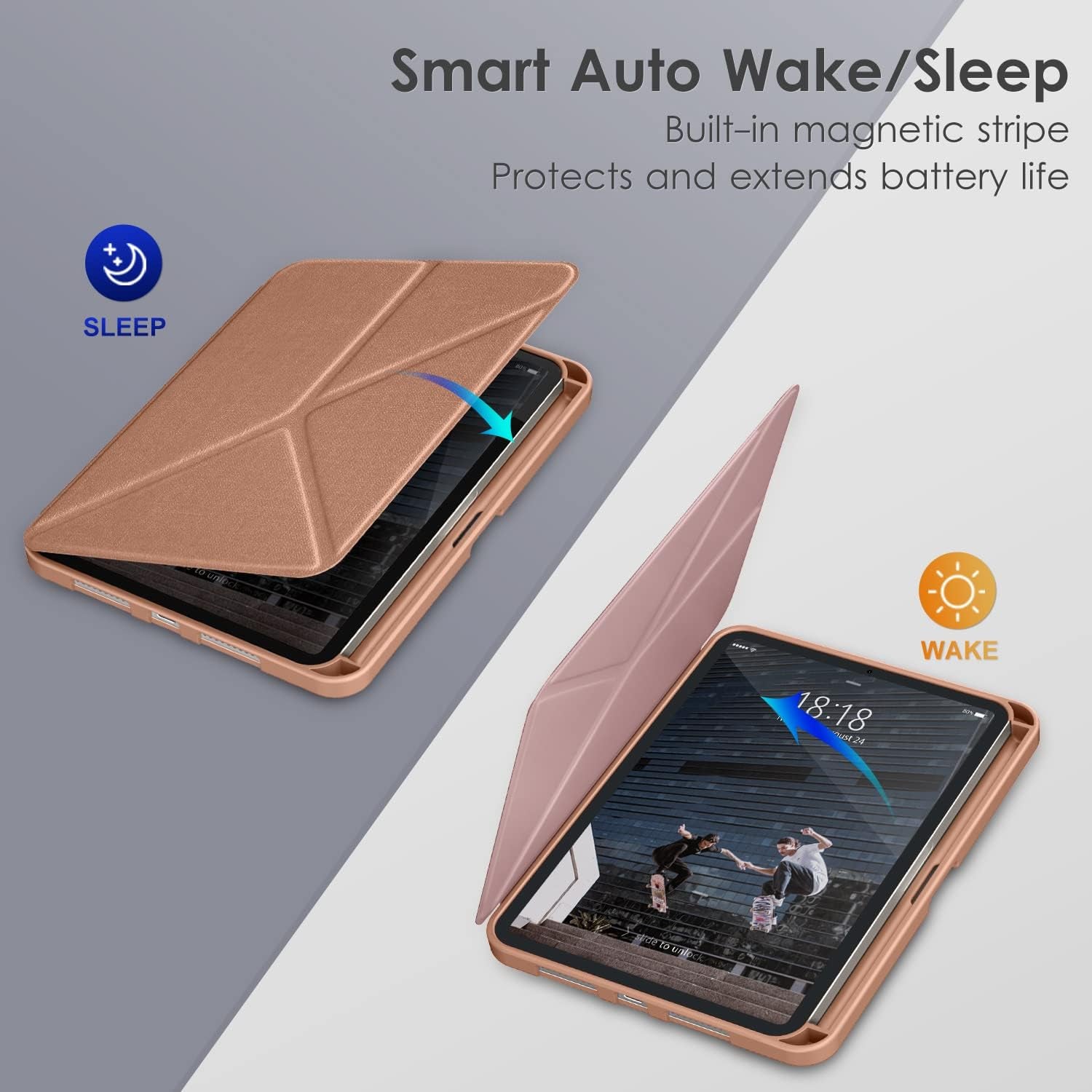 Case for Ipad Mini 7 (A17 Pro) 2024 / Ipad Mini 6 2021 8.3 Inch with Pencil Holder, Multi-Angle Magnetic Standing Cover for Ipad Mini 7Th/6Th Generation [Auto Wake/Sleep], Rose Gold