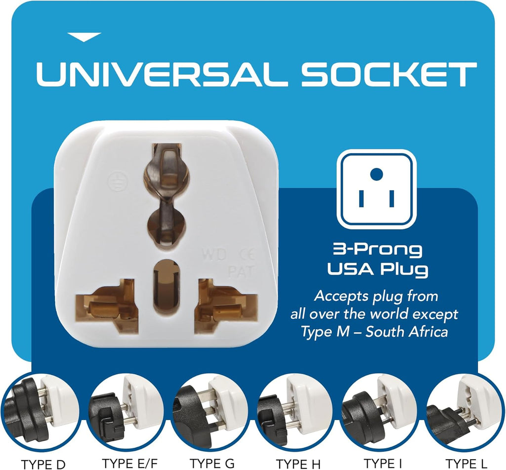 Europe to US Plug Adapter, Type B USA Plug Adapter Compatible with Plugs from Europe, India, and Other Countries - India to USA Plug Adapter Is CE Certified & Rohs Compliant, White, 3 Pack