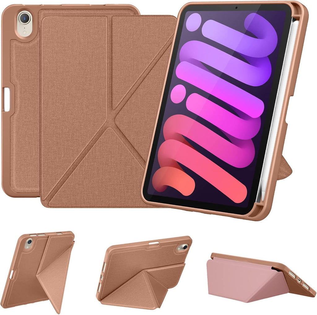 Case for Ipad Mini 7 (A17 Pro) 2024 / Ipad Mini 6 2021 8.3 Inch with Pencil Holder, Multi-Angle Magnetic Standing Cover for Ipad Mini 7Th/6Th Generation [Auto Wake/Sleep], Rose Gold