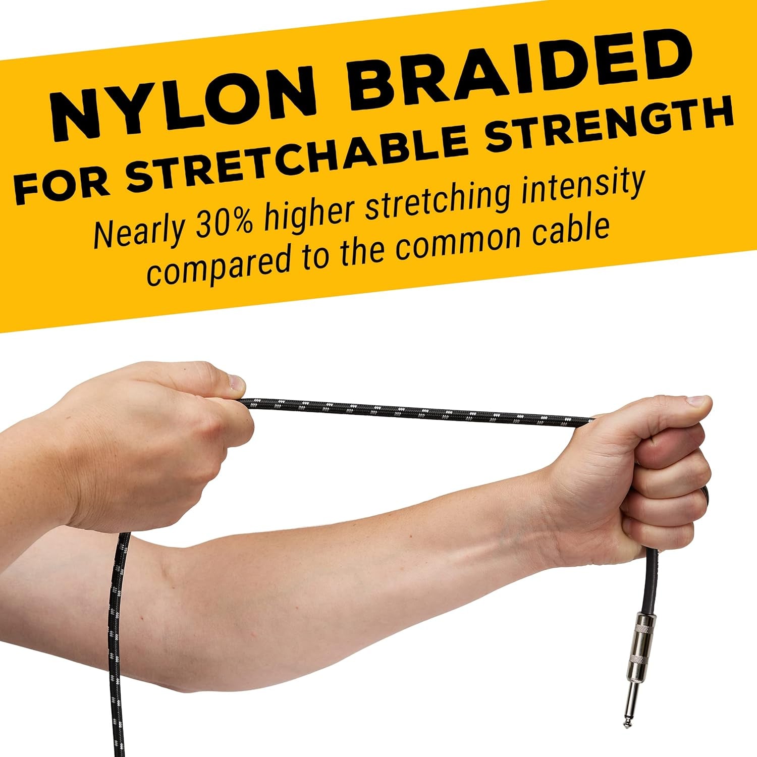 Instrument Cable - 1/4 Inch TS to 1/4 Inch - for Bass/Electric Guitar - Black/Grey Braided Tweed, 20 Ft - Electric Guitar Cable