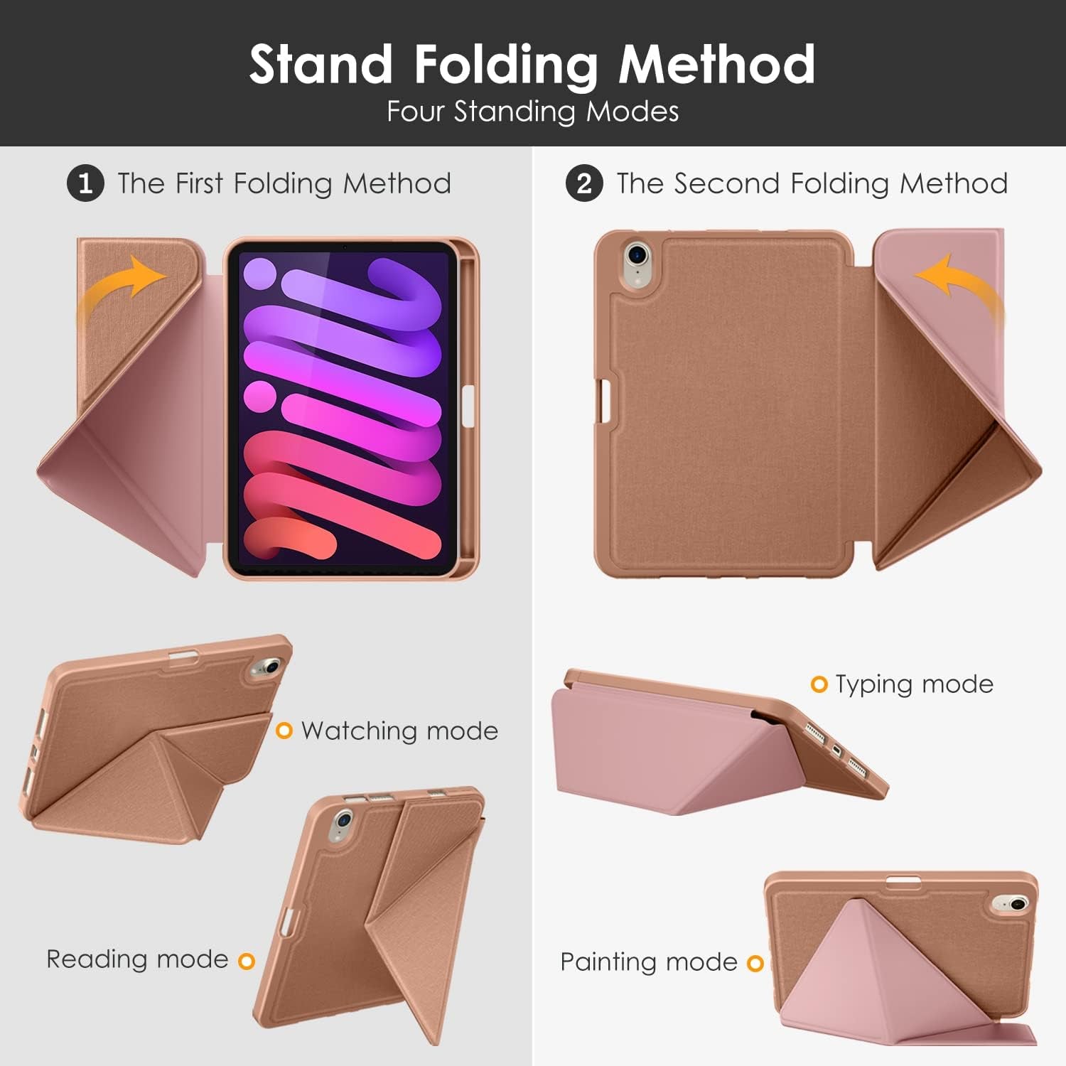 Case for Ipad Mini 7 (A17 Pro) 2024 / Ipad Mini 6 2021 8.3 Inch with Pencil Holder, Multi-Angle Magnetic Standing Cover for Ipad Mini 7Th/6Th Generation [Auto Wake/Sleep], Rose Gold