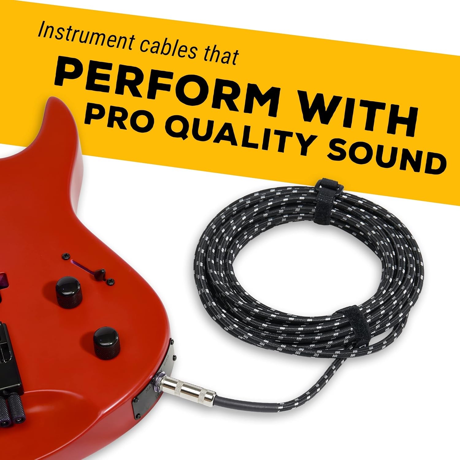 Instrument Cable - 1/4 Inch TS to 1/4 Inch - for Bass/Electric Guitar - Black/Grey Braided Tweed, 20 Ft - Electric Guitar Cable