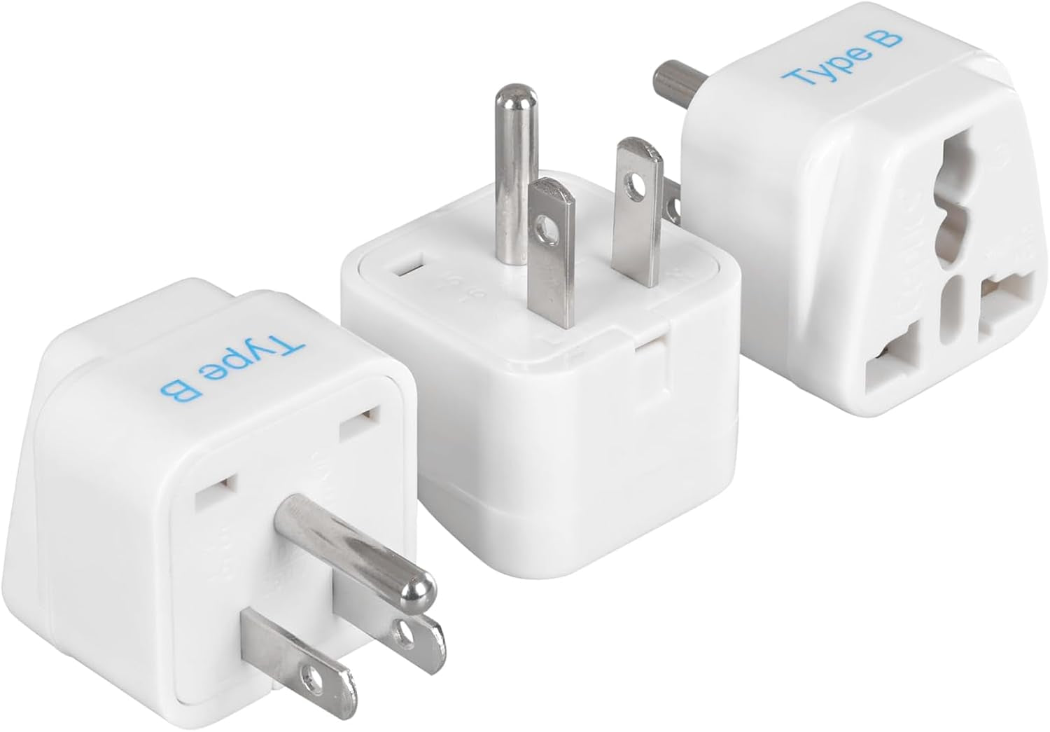 Europe to US Plug Adapter, Type B USA Plug Adapter Compatible with Plugs from Europe, India, and Other Countries - India to USA Plug Adapter Is CE Certified & Rohs Compliant, White, 3 Pack