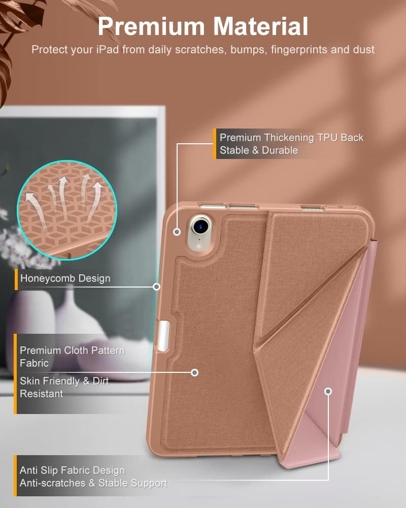 Case for Ipad Mini 7 (A17 Pro) 2024 / Ipad Mini 6 2021 8.3 Inch with Pencil Holder, Multi-Angle Magnetic Standing Cover for Ipad Mini 7Th/6Th Generation [Auto Wake/Sleep], Rose Gold