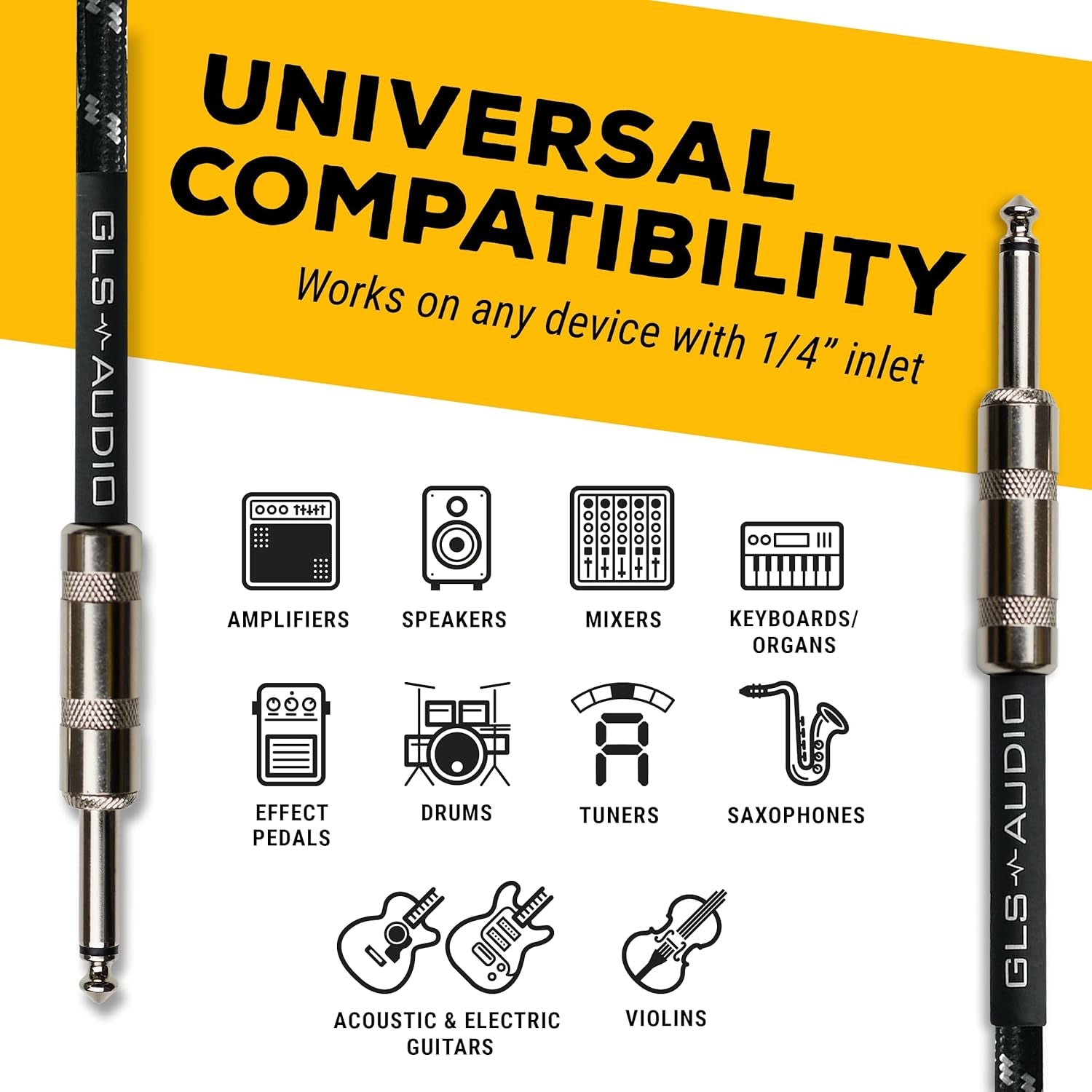 Instrument Cable - 1/4 Inch TS to 1/4 Inch - for Bass/Electric Guitar - Black/Grey Braided Tweed, 20 Ft - Electric Guitar Cable